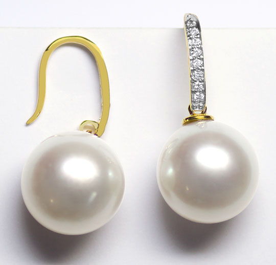 Foto 2 - Ein Paar Gold-Ohrringe Brillanten feinste Südsee Perlen, S1146