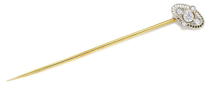 Foto 1 - Antike Krawatten Nadel mit Diamanten in Gold und Platin, S9929